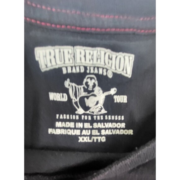 True Religion Brand Black/ Red Paint Dripping Logo Tshirt Mens 2XL - Picture 4 of 7